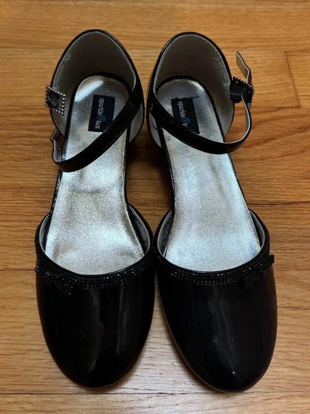 BRAND NEW Sparkle & Tux Girls Strapped Black Heel with Bow - Girls Size 5